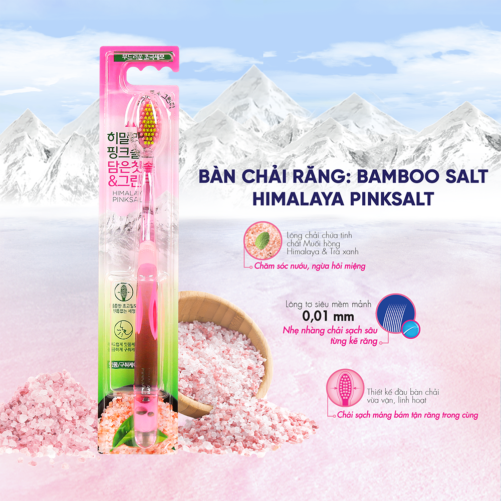 Bàn chải đánh răng Bamboo Salt Himalaya Pink Salt Green Tea  vỉ 1 cây